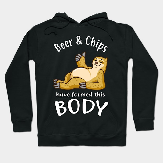 Sloth Funny Beer & Chips Belly Dad Body Men Gifts Hoodie by Foxxy Merch